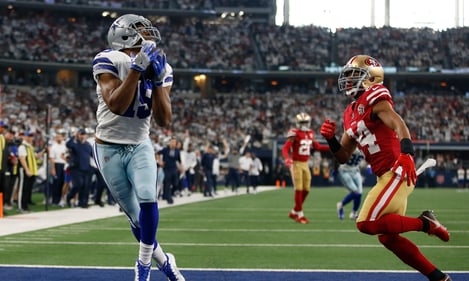 Amari Cooper catches a touchdown pass in the Wild Card against San Francisco. It is rumored that Cooper will test Free Agency this offseason.