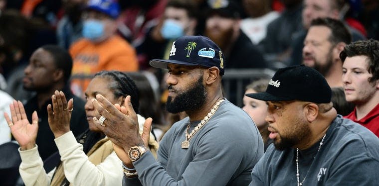 LeBron James looks on during the game between Perry High School and Sierra Canyon High School