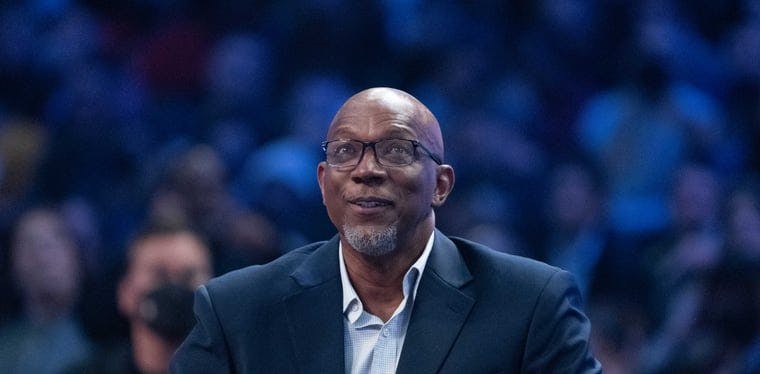 NBA great Clyde Drexler during the Slam Dunk Contest during the 2022 NBA All-Star Saturday Night