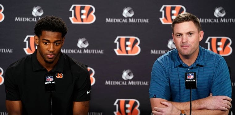 Cincinnati Bengals safety Daxton Hill is introduced as the team s 2022 NFL Draft first-round pick by head coach Zac Taylor