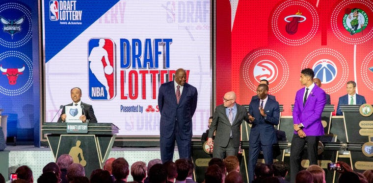 NBA deputy commissioner Mark Tatum reveals the number two pick for the Memphis Grizzlies during the 2019 NBA Draft Lottery