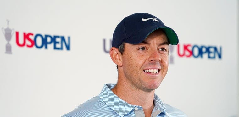 Rory McIlroy addresses the media during a press conference for the U.S. Open