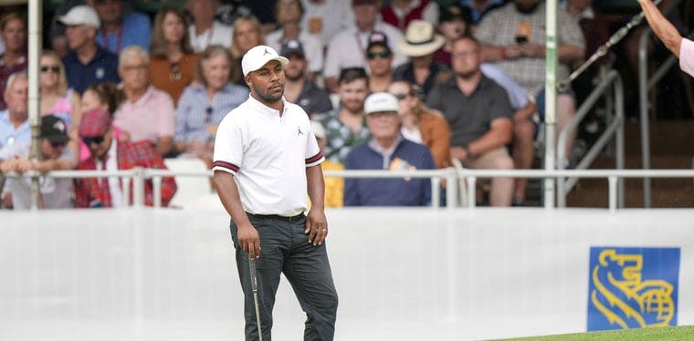 arold Varner III waits on the green during the third round of the RBC Heritage golf tournament