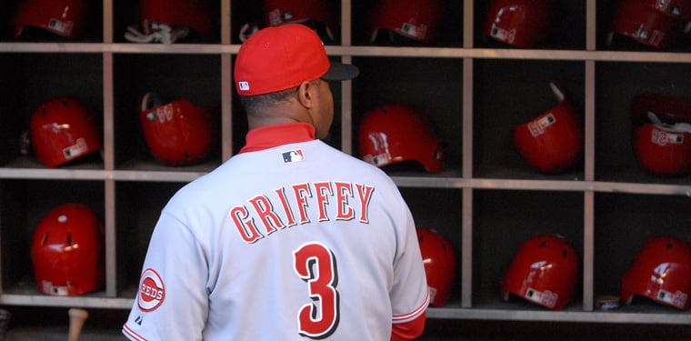 Reds right fielder Ken Griffey Jr against the Arizona Diamondbacks during the home opener at Chase Field