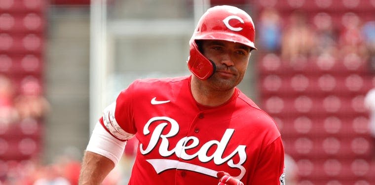 Cincinnati Reds designated hitter Joey Votto (19) runs the bases after hitting a three-run home run against the St. Louis Cardinals during the third inning at Great American Ball Park. David Kohl-USA TODAY Sports