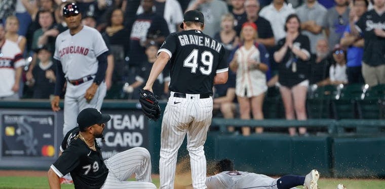 Guardians second baseman Andres Gimenez slides against the Chicago White Sox