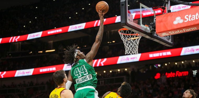 Robert Williams III (44) goes for a layup against Atlanta in a January 2022 matchup.