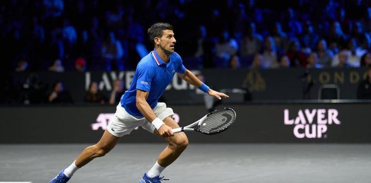 Novak Djokovic makes a run at the ball during match against Felix Auger-Aliassime