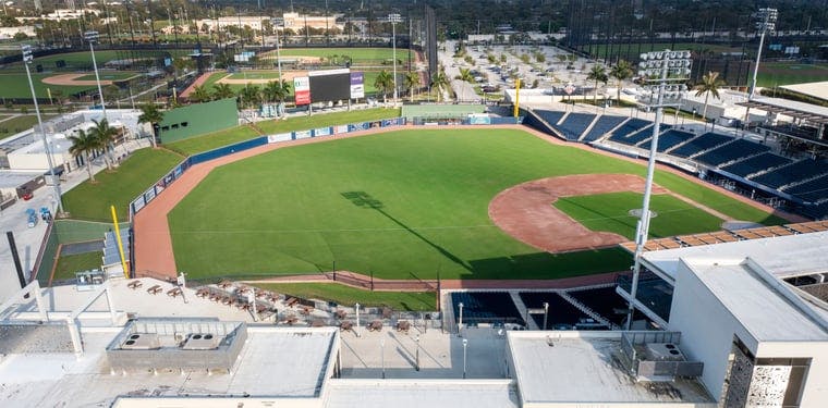 The Ballpark of the Palm Beaches from overhead during the MLB Lockout