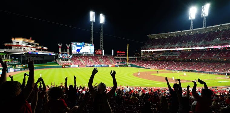 Fans do the wave at Great American Ballpark in Cincinnati