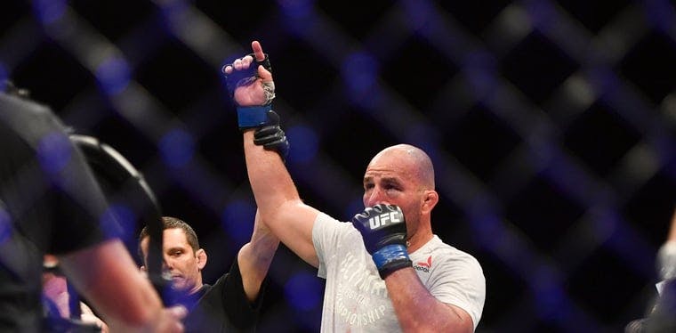 Glover Teixeira celebrates after defeating Anthony Smith during UFC Fight Night 
