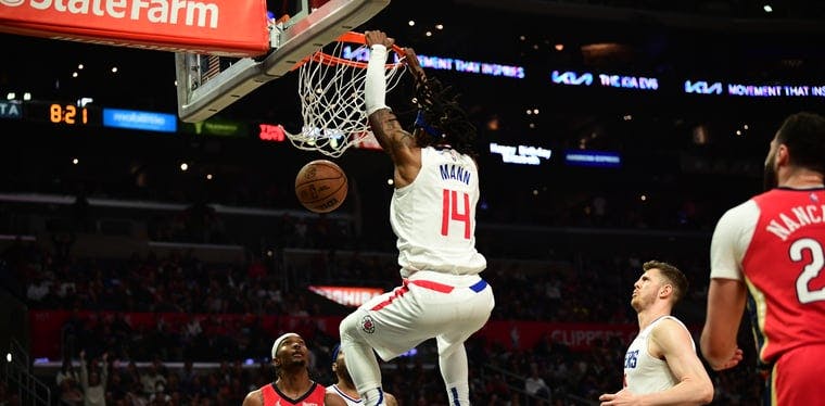 Clippers wing Terrance Mann throws down a dunk against the New Orleans Pelicans