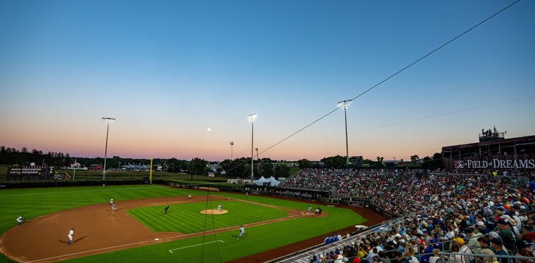 Field of Dreams Stadium in Iowa at sunset