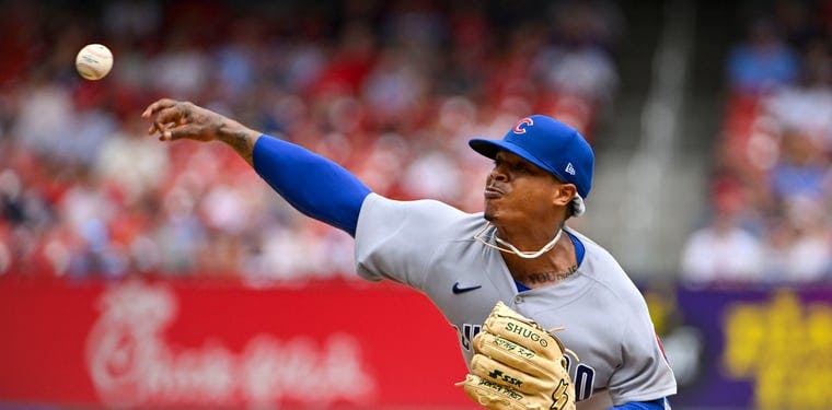 Cubs starting pitcher Marcus Stroman delivers a pitch