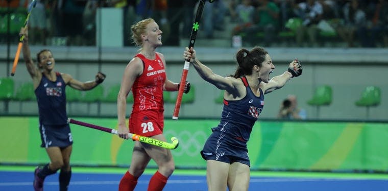 USA midfield Michelle Vittese celebrates after scoring a goal against Great Britain